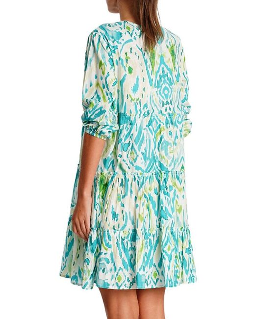 La Moda Clothing Blue Tiered Printed Cover-Up Minidress