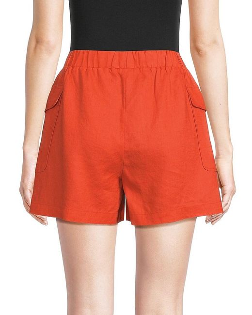 Saks Fifth Avenue Orange Flat Front 100% Linen Shorts