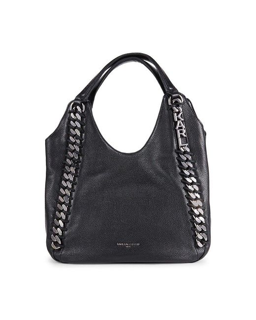 Karl Lagerfeld Gael Chain Trim Leather Hobo Bag in Black | Lyst