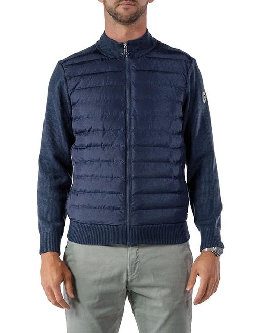 Woodpecker Blue Quilted Mixed Media Jacket for men