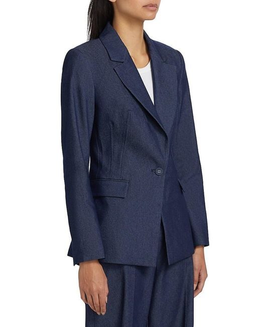If Only Studio Blue Stretch-Denim Single-Breasted Blazer