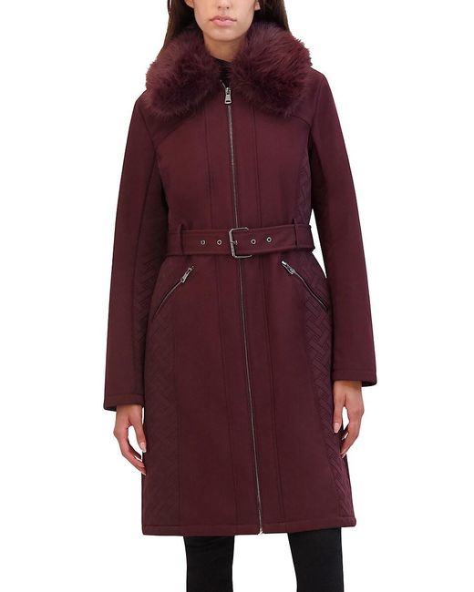 Kenneth Cole Purple Belted Faux Fur Coat