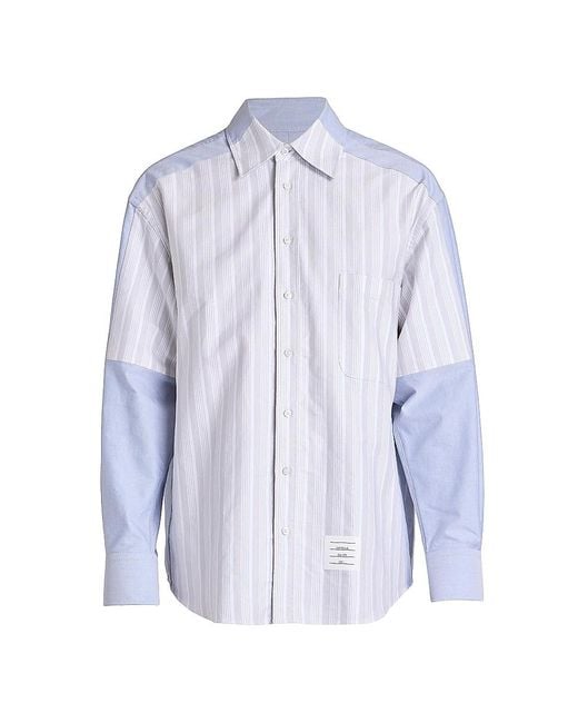 Thom Browne Blue 4-Bar Cotton Oversized Button-Down Shirt for men