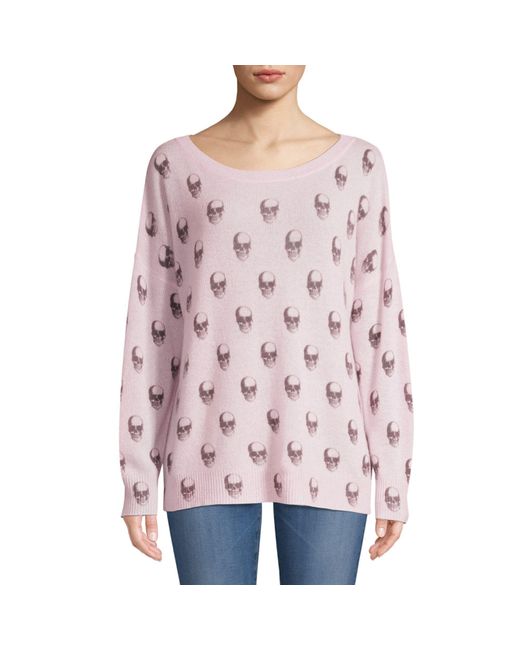 360cashmere Pink Jolie Cashmere Skull Print Sweater