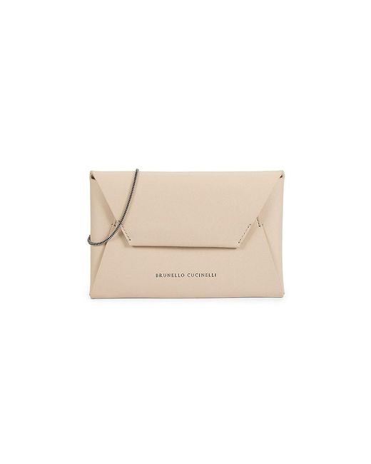 Brunello Cucinelli Natural Logo Leather Envelope Chain Shoulder Bag