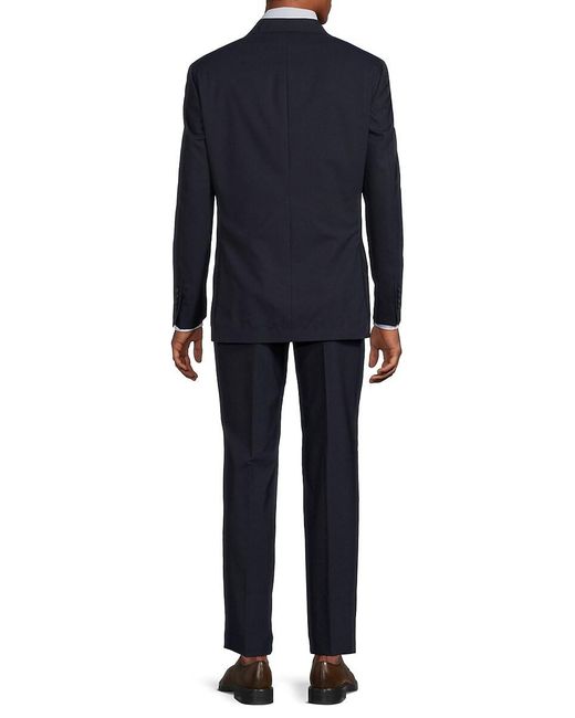 Hart Schaffner Marx Blue Plain Wool-Blend Two-Button Suit for men