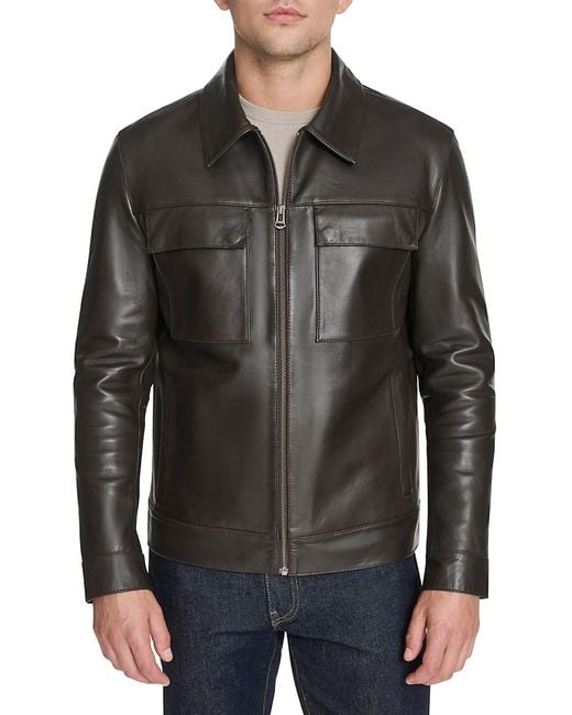 Cole Haan Black Bonded Leather Blend Jacket for men