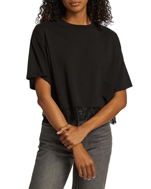 ATM Black Lace-Hem Cropped T-Shirt
