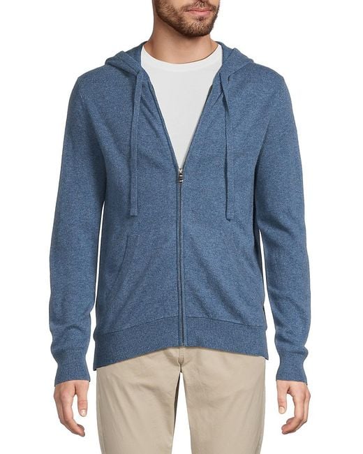 Saks Fifth Avenue Blue 100% Cashmere Lounge Full Zip Hoodie for men