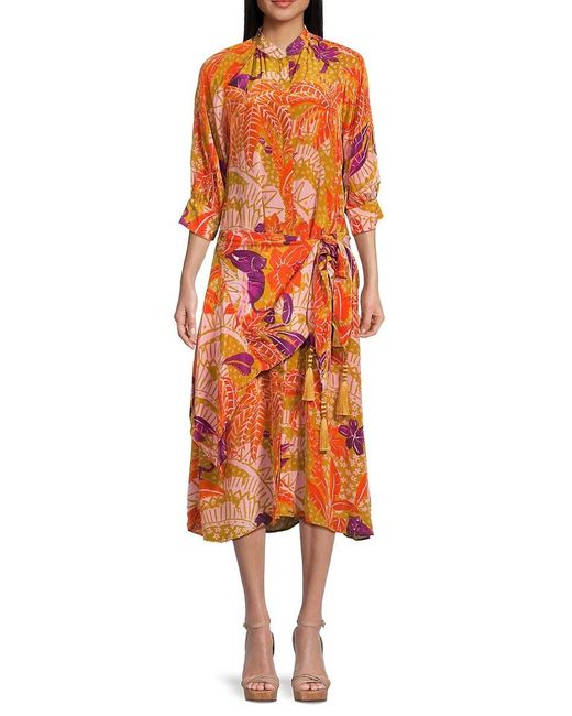 Farm Rio Orange Print Tassel Midi Dress