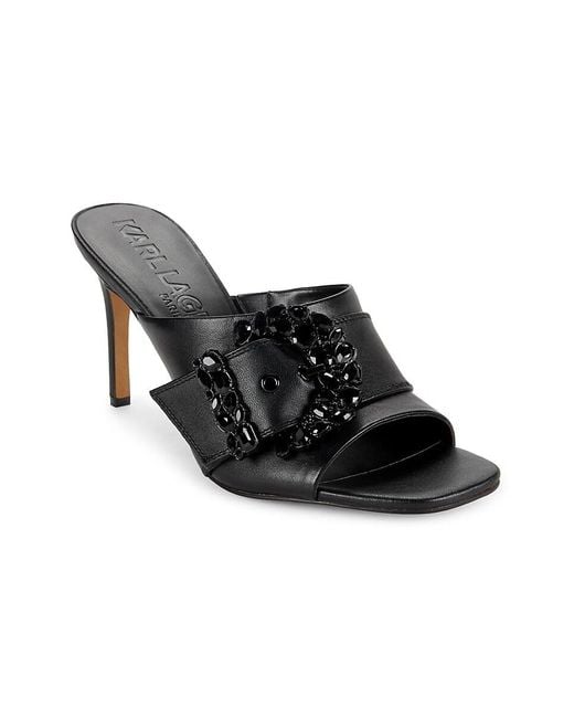 Karl Lagerfeld Black Quentin Embellished Leather Sandals