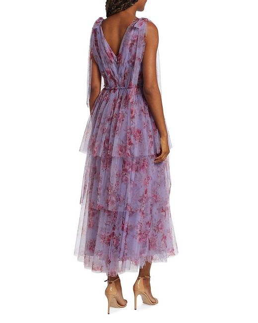 Lela Rose Floral Tiered Tulle Midi Dress in Purple Lyst UK