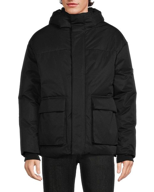 Karl Lagerfeld Black Faux Fur Lined Hooded Down Jacket for men