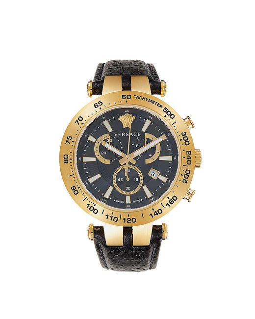 Versace Metallic Bold Chrono 46mm Yellow Gold Ip Stainless Steel & Leather Strap Watch for men