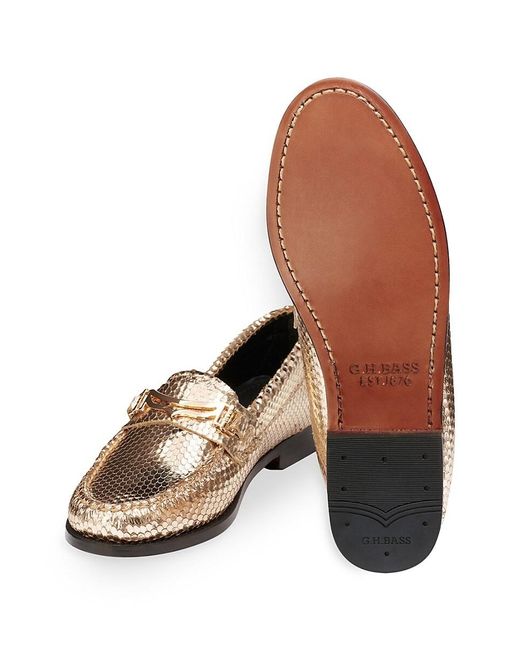 G.H.BASS Metallic G. H. Bass Lilianna Keeper Weejun Snakeskin Embossed Leather Loafers