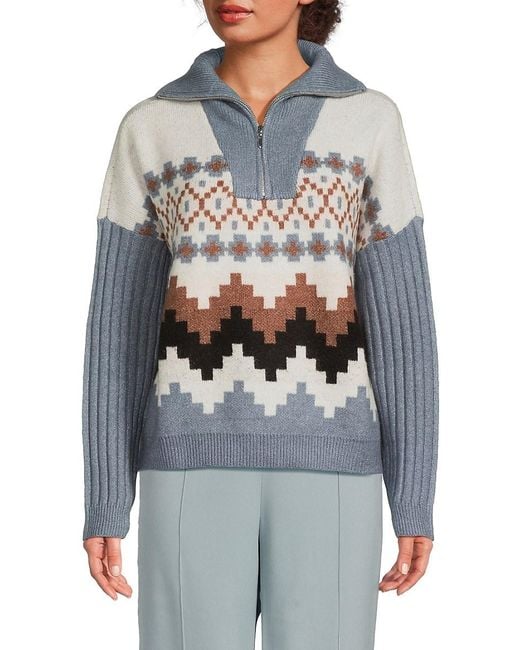 Joseph A Gray Brushed Plaid & Leopard Pattern Quarter-Zip Sweater