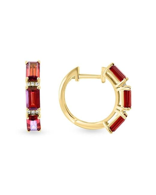 Effy Multicolor 14K, Garnet & Diamond Huggie Earrings