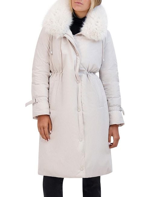 Kenneth Cole Faux Fur Trim Longline Puffer Jacket in Grey Lyst UK