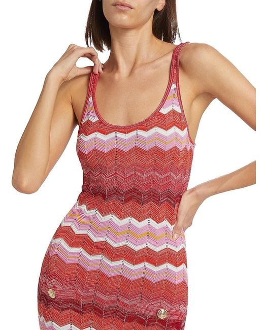 MILLY Red Multi Metallic Zig-Zag Tank Minidress