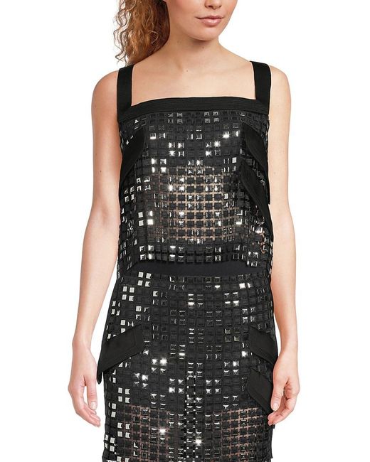 Versace Black Macramé Studded Top