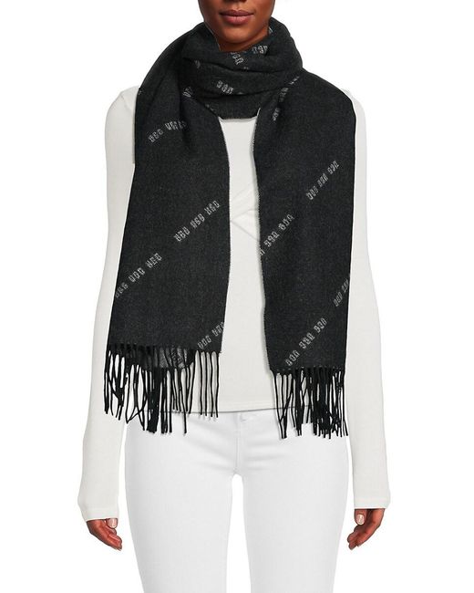 Ugg Black Monogram Print Wool Blend Scarf