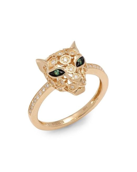 Effy Metallic Diamond Emerald Panther Ring