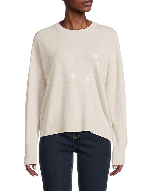 Brunello Cucinelli White Sequined Virgin Wool-Blend Sweater