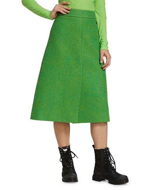 Ganni Wool Midi Skirt in Green | Lyst