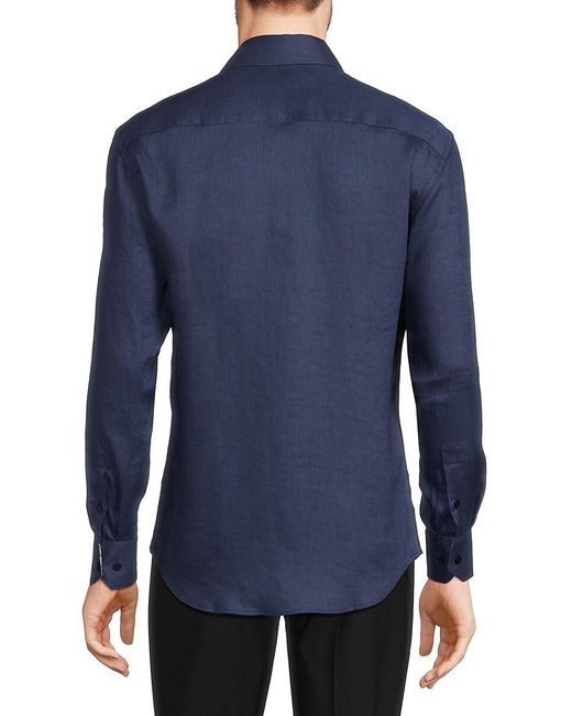 Bertigo Blue Contrast Cuff Linen Shirt for men