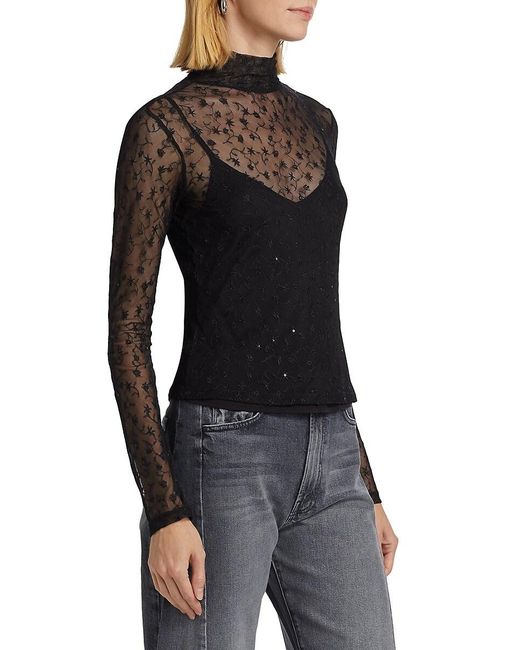 Rag & Bone Black Dahlia Lace Turtleneck Top