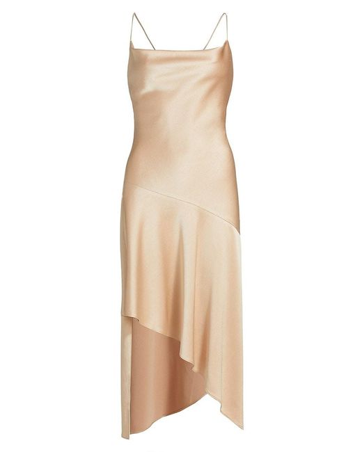 Alice + Olivia Natural Harmony Satin Asymmetric Midi-Dress