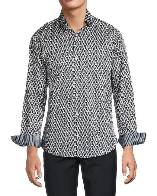 Ted Baker Gray Soren Geometric Stretch Cotton Shirt for men