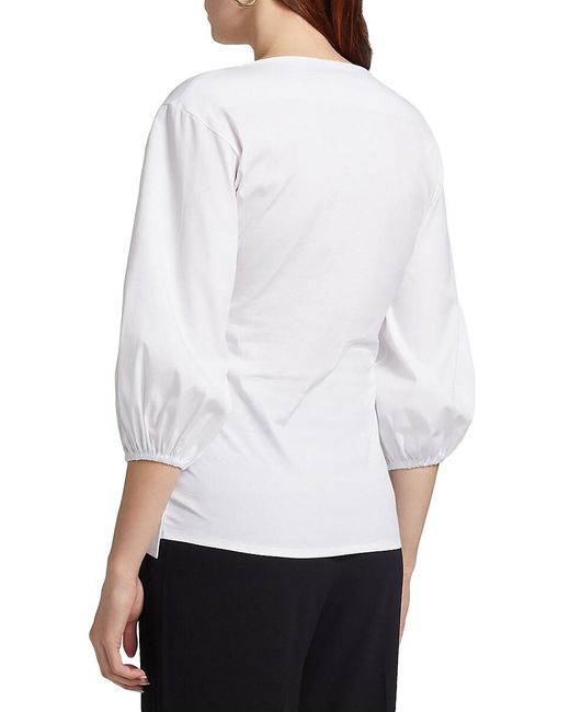 La Petite Robe Di Chiara Boni White Elizee Rosette-Waist Cotton Faux-Wrap Top