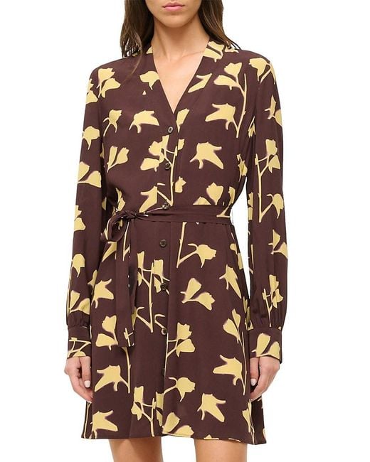 Staud Black Babs Floral Tie-Waist Shirtdress