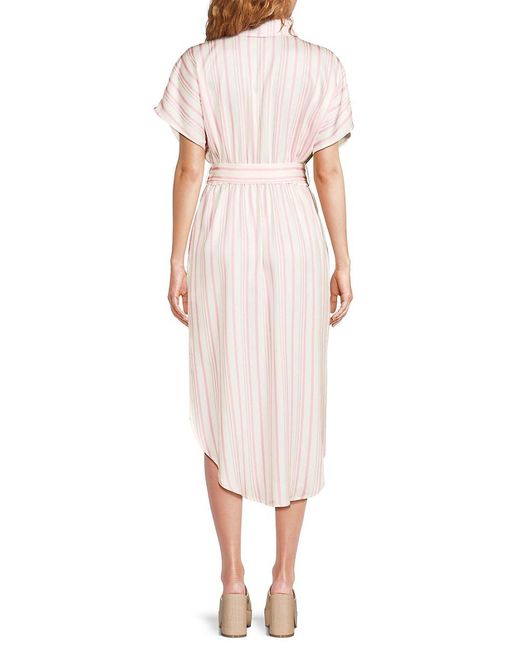 Saks Fifth Avenue White Striped Belted Midi Dress