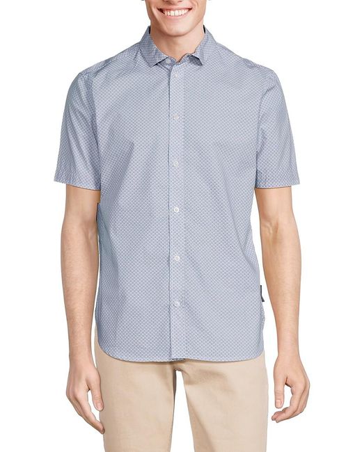 French Connection Blue 'Pattern Short Sleeve Shirt for men