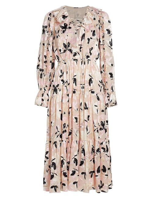 Tahari Natural The Bella Floral Silk Blend Midi Dress