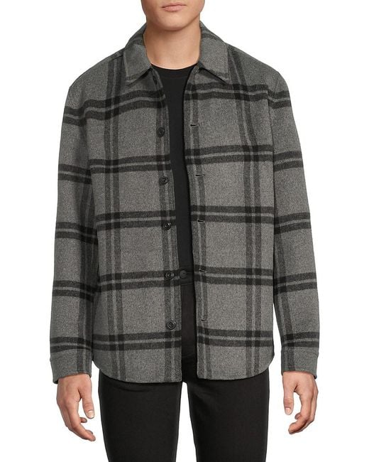 Vince Gray Plaid Wool-Blend Shirt Jacket for men