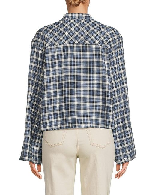 Twp Blue Band Collar Plaid Shirt