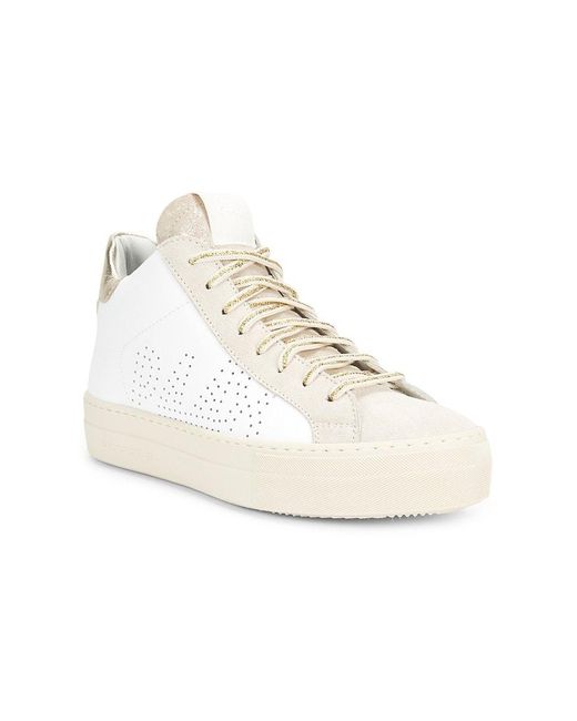 P448 White Leather Mid-Top Sneakers