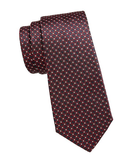 Canali Red Geometric Silk Tie for men