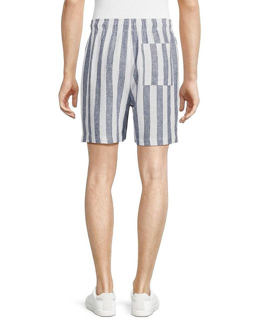 Onia Blue Striped Drawstring Linen Blend Shorts for men