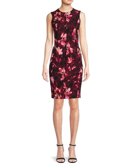 Calvin Klein Floral Print Pencil Dress in Red | Lyst UK