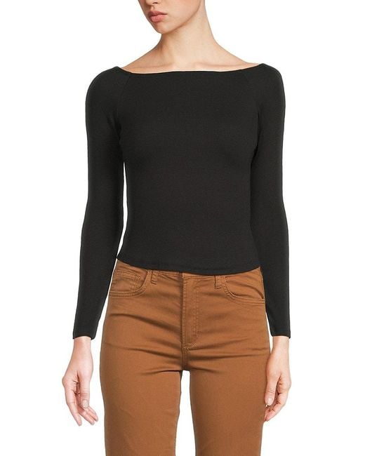 Joe's Jeans Black Solid Boat Neck Top
