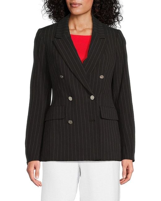 DKNY Women's Black Pinstriped Double-Breasted Blazer
