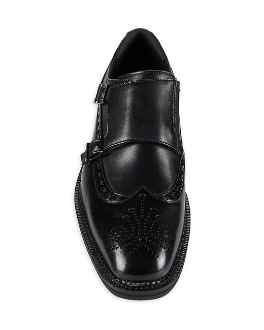 Karl Lagerfeld Black Leather Double Monk Strap Shoes for men