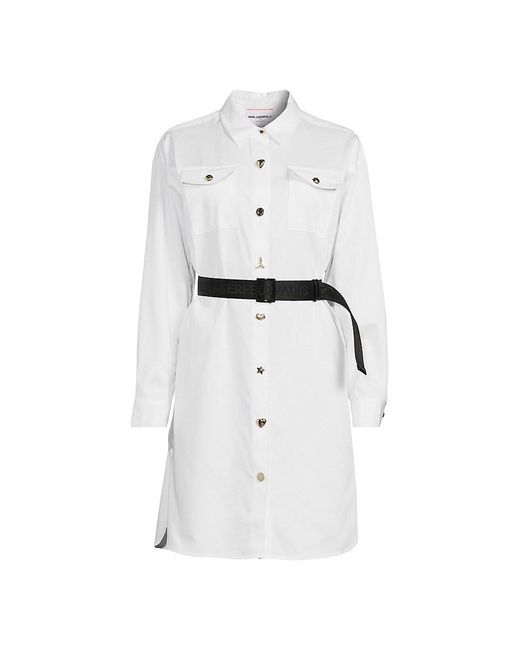 Karl Lagerfeld White Detachable Belt Mini Shirt Dress