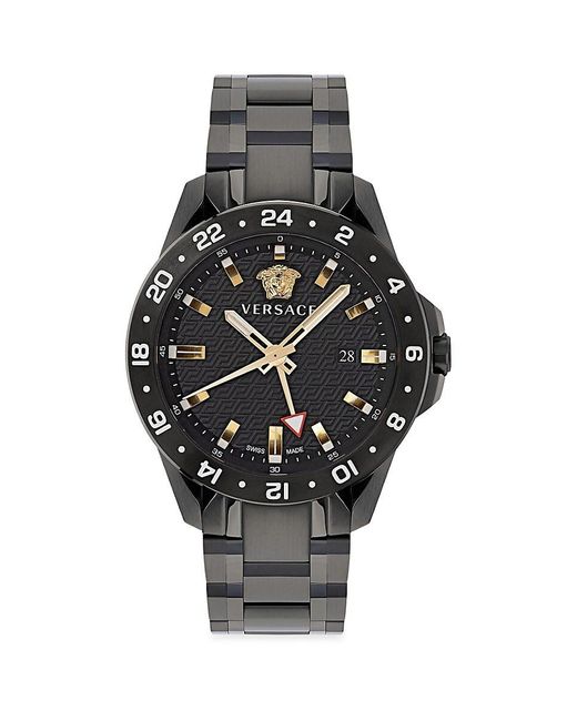 Versace Sport Tech Gmt 45mm Ip Matte Black Stainless Steel Bracelet Watch for men