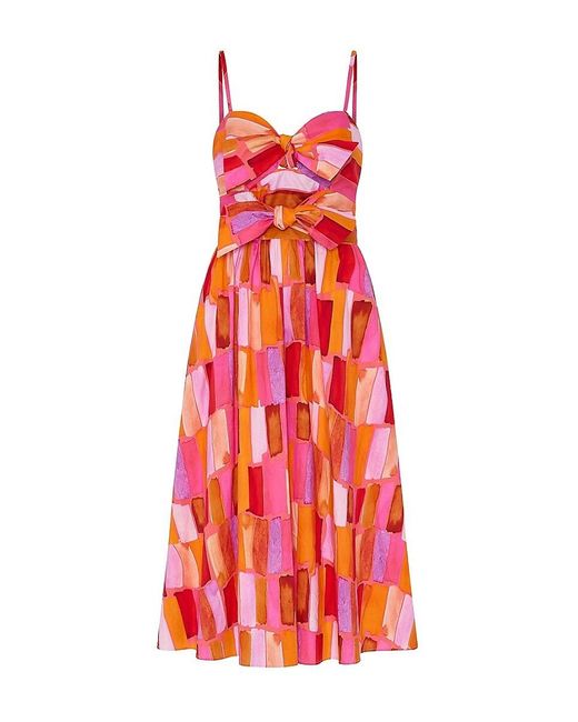 MILLY Red Natasha Printed Stretch Cotton Poplin Midi-Dress