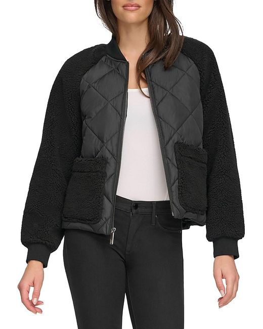 Andrew Marc Black Faux Shearling Bomber Jacket